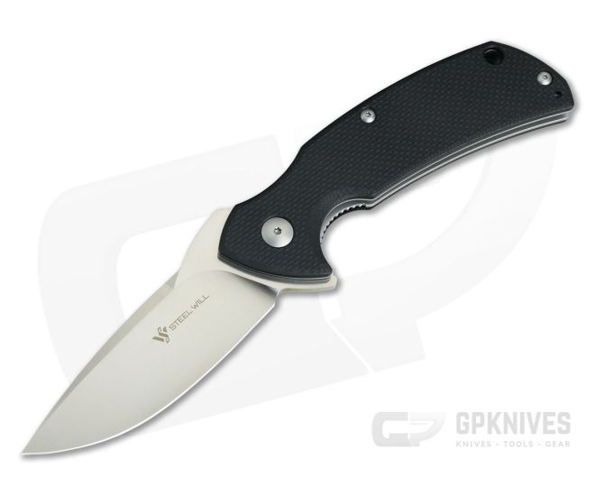 Steel Will Plague Doctor Mini Satin D2 Coarse Black G10 Flipper F16M-01 - SW-F16M-01
