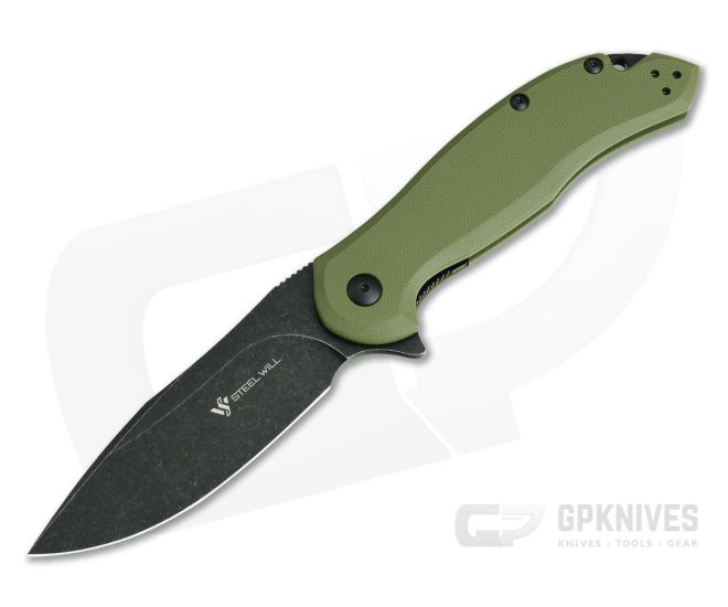 Steel Will Lanner Black Stonewashed D2 Flipper Green G10 F35-33 - SW-F35-33