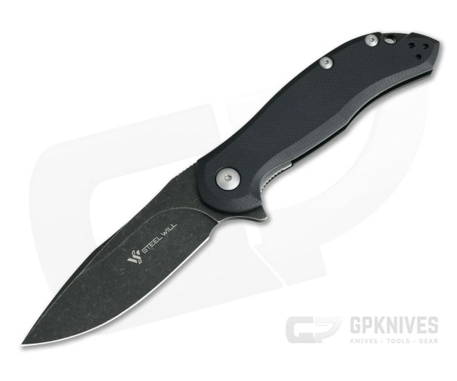 Steel Will Lanner Mini Black Stonewashed D2 Flipper Black G10 F35M-09 - SW-F35M-09