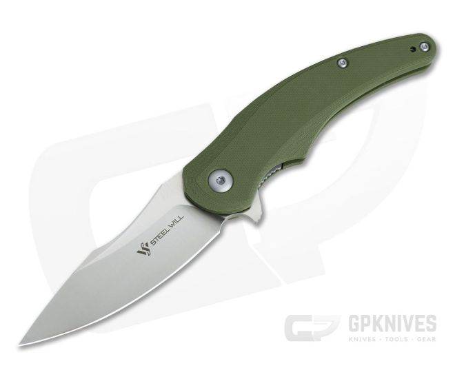 Steel Will Arcturus Mini Flipper Satin D2 Green G10 F55M-02 - SW-F55M-02