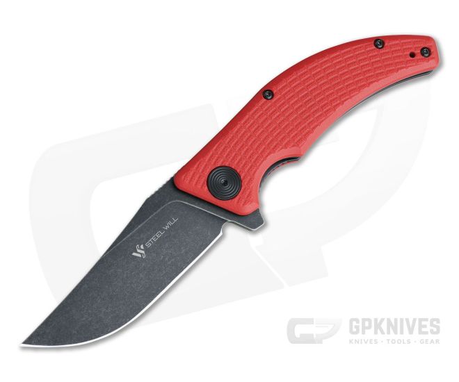 Steel Will Sargas Black Stonewashed D2 Red G10 Liner Lock Flipper F60-13 - SW-F60-13