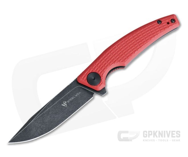 Steel Will Shaula Black Stonewashed D2 Red G10 Liner Lock Flipper F61-13 - SW-F61-13