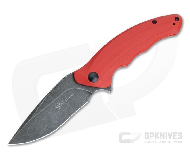 Steel Will Avior Black Stonewashed D2 Red G10 Liner Lock Flipper F62-05 - SW-F62-05