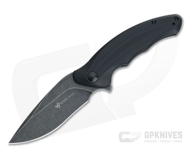 Steel Will Avior Black Stonewashed D2 Black G10 Liner Lock Flipper F62-08 - SW-F62-08