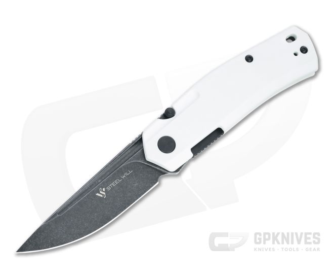 Steel Will Fjord Black Stonewashed D2 White G10 Liner Lock Front Flipper F71-21 - SW-F71-21