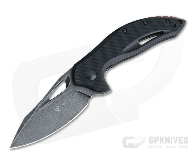 Steel Will Screamer Black Stonewashed D2 Black G10 Liner Lock Flipper F73-08 - SW-F73-08