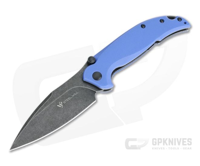 Steel Will Scylla Black Stonewashed D2 Blue G10 Top Flipper F79-24 - SW-F79-24