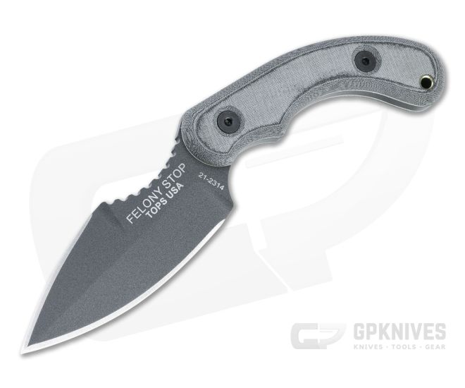 TOPS Felony Stop Szabo Tactical Gray Dagger Black Linen Micarta Fixed Blade FELS-01 - TP-FELS-01
