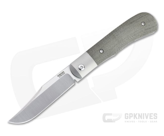 Pena Knives X Series Large Texas Trapper Bolstered Green Canvas Micarta M390 Front Flipper - PK-FFLT-GCM