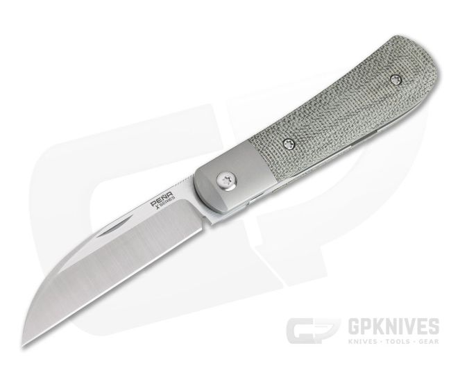 Pena Knives X Series Front Flipper Swayback Bolstered Green Canvas Micarta - PK-FFS-GCM