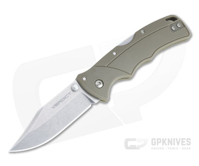 Cold Steel Verdict Clip Point Stonewashed 4116SS Flat Dark Earth GFN Tri-Ad Lock Folder FL-C3CPSSFDE - CS-FL-C3CPSSFDE