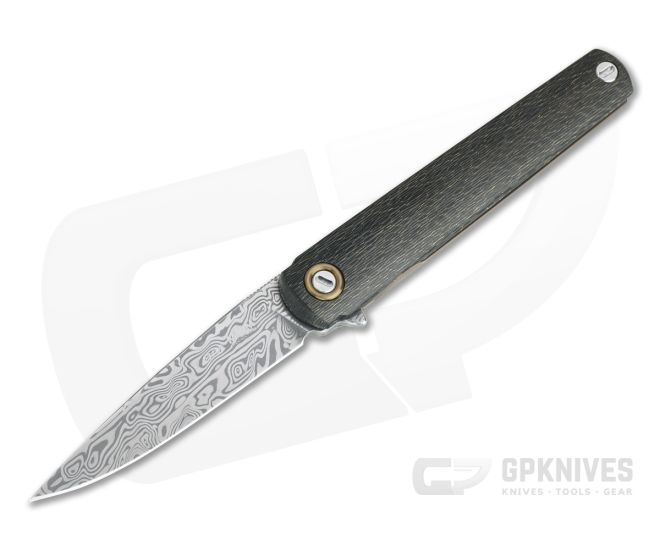 MKM Zieba Flame Limited Drop Point Bifrost Damasteel Raindrop Gold Carbon Fiber Frame Lock Flipper FL01-D - MKM-FL01-D