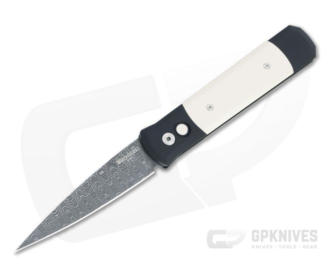 Protech Godfather Tuxedo Ivory Micarta Spirograph Stainless Damascus Black Automatic Folder TD-01 - PT-GODFATHER-TD-01
