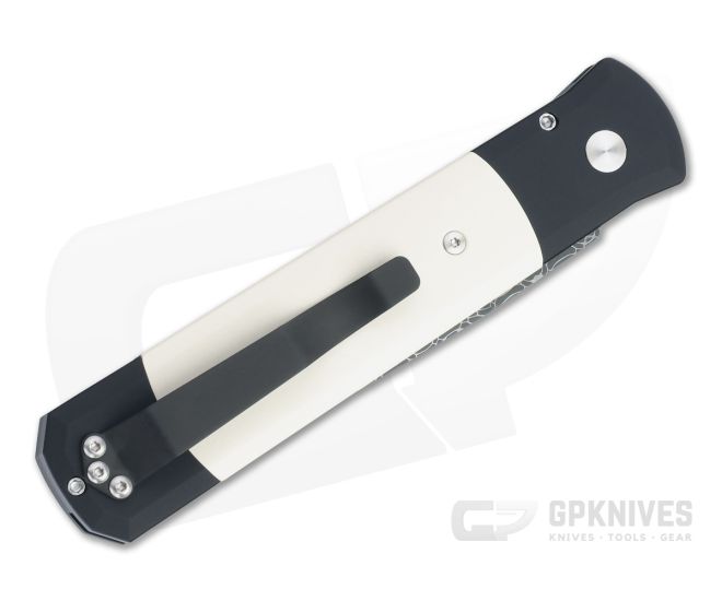 Protech Godfather Tuxedo Ivory Micarta Spirograph Stainless
