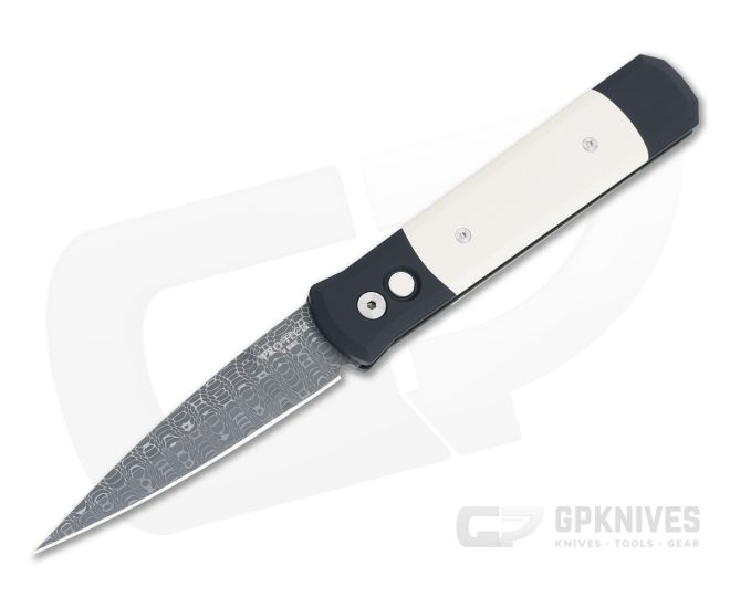 Protech Godfather Tuxedo Ivory Micarta Spirograph Stainless