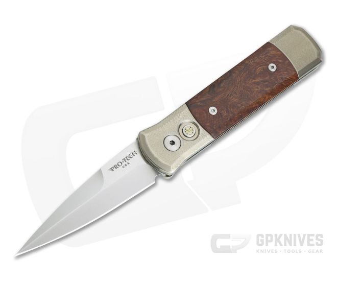 Protech Godson Titanium Custom Automatic Satin Blade Bronze ANodized Frame Desert Ironwood Inlays - PT-GODSON-01