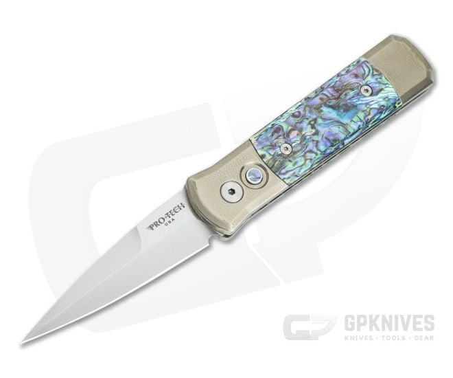 Protech Godson Titanium Custom Automatic Satin Blade Bronze ANodized Frame Mosaic Abalone Inlays - PT-GODSON-02