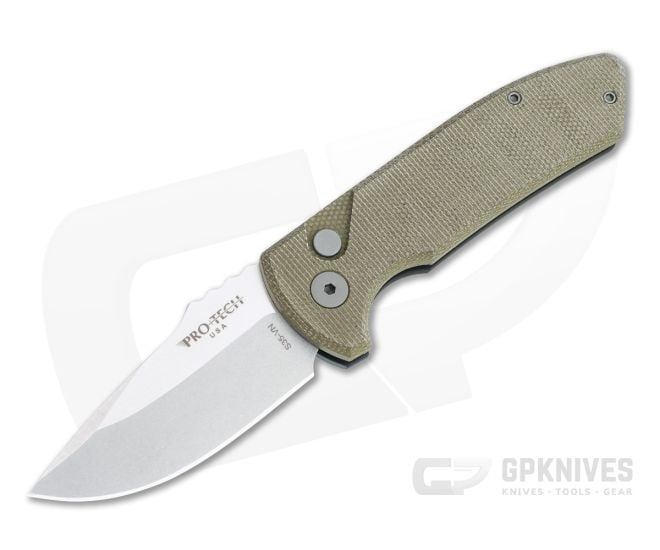Protech Knives Les George SBR Stonewashed S35VN GPKnives Exclusive Green Micarta Top Automatic Knife - PT-GP-SBR-01