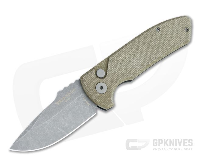 Protech Knives Les George SBR Acid Wash S35VN GPKnives Exclusive Green Micarta Top Automatic Knife - PT-GP-SBR-02