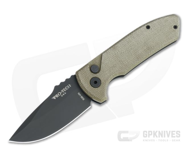 Protech Knives Les George SBR Black DLC S35VN GPKnives Exclusive Green Micarta Top Automatic Knife - PT-GP-SBR-03