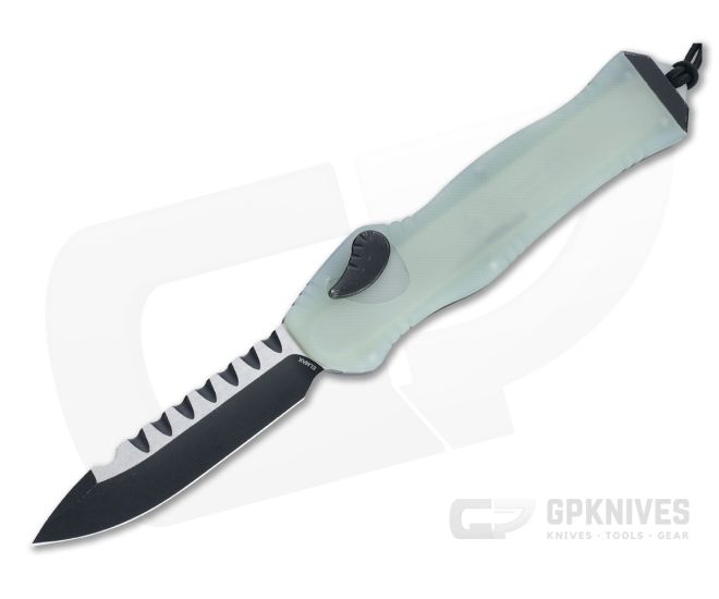 Heretic Knives Hydra Single Edge Battleworn Black Elmax Jade G10 Single Action OTF Automatic H007-8A-JADE - HRT-H007-8A-JADE
