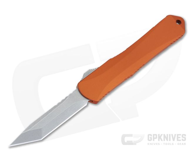 Heretic Knives Manticore-S Tanto Stonewashed S35VN Orange OTF Automatic H023-2A-ORG - HRT-H023-2A-ORG