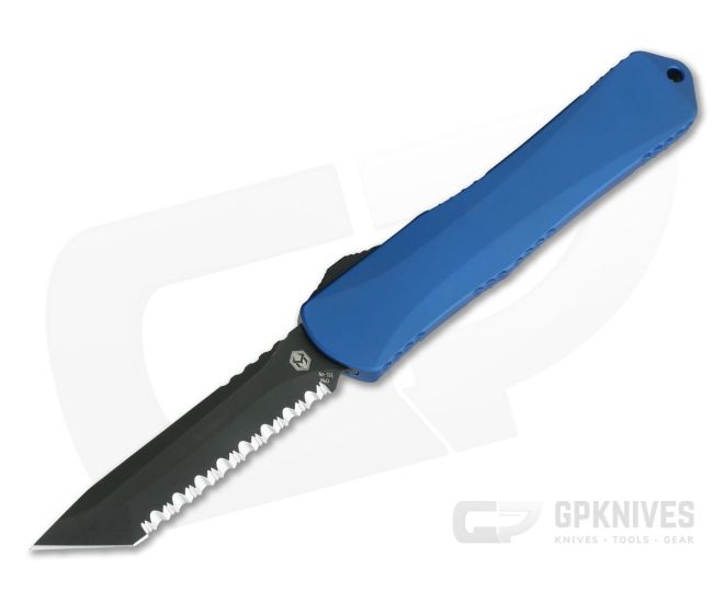 Heretic Knives Manticore-X Tanto Full Serrated Tumbled DLC Blue OTF Automatic H031-6C-BLUE - HRT-H031-6C-BLUE