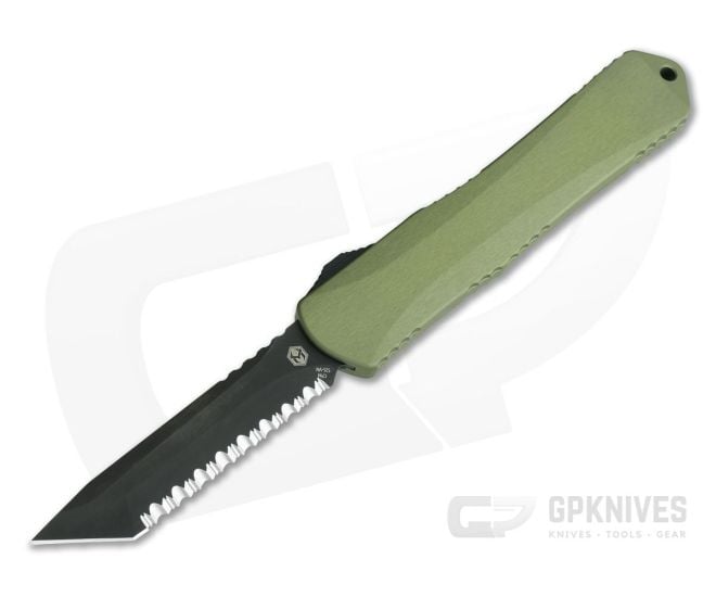 Heretic Knives Manticore-X Tanto Full Serrated Tumbled DLC Green OTF Automatic H031-6C-GREEN - HRT-H031-6C-GREEN