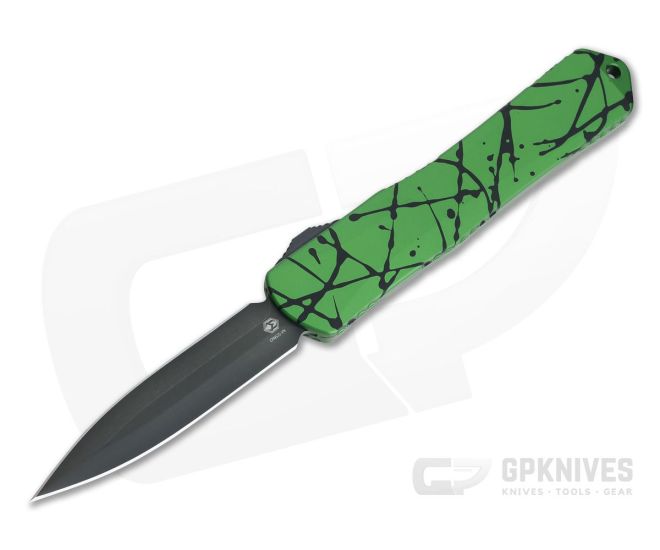 Heretic Knives Manticore-X Double Edge DLC S35VN Toxic Green Black Splash OTF Automatic H032-6A-GRNBS - HRT-H032-6A-GRNBS