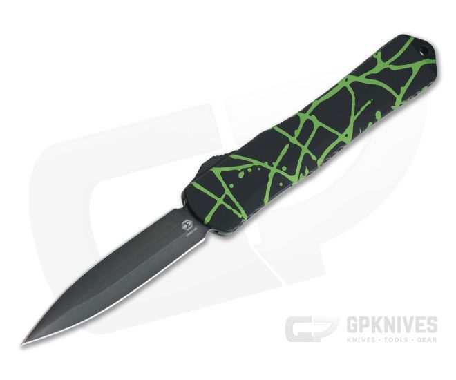 Heretic Knives Manticore-X Double Edge DLC S35VN Black Green Splash OTF Automatic H032-6A-GS - HRT-H032-6A-GS
