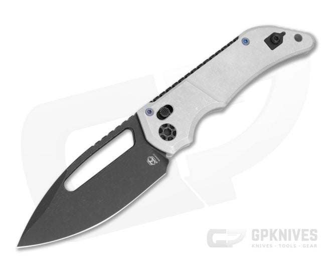 Heretic Koschei Blizzardworn Aluminum MagnaCut Battleworn Black Crossbar Lock Knife (3.50" Blade) H061-8A-BLZ - HRT-H061-8A-BLZ