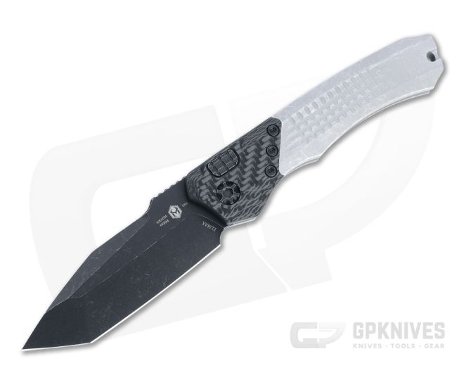 Heretic Knives Wraith Auto Tanto Battleworn Elmax Bolstered Integral Blizzardworn Automatic Knife H100-8A-BLIZZARD - HRT-H100-8A-BLIZZARD