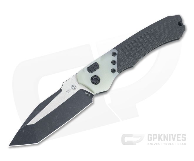Heretic Knives Wraith Auto Tanto Battleworn Black Elmax Jade G10 Bolster Carbon Fiber Automatic H100-8A-JADE - HRT-H100-8A-JADE
