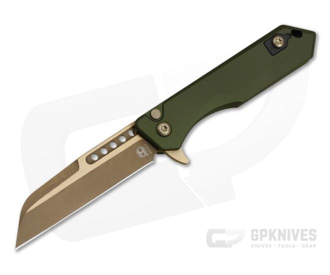 Heretic Jinn OD Green Button Lock Flipper Bronze Magnacut - HRT-H213-7A-GRN