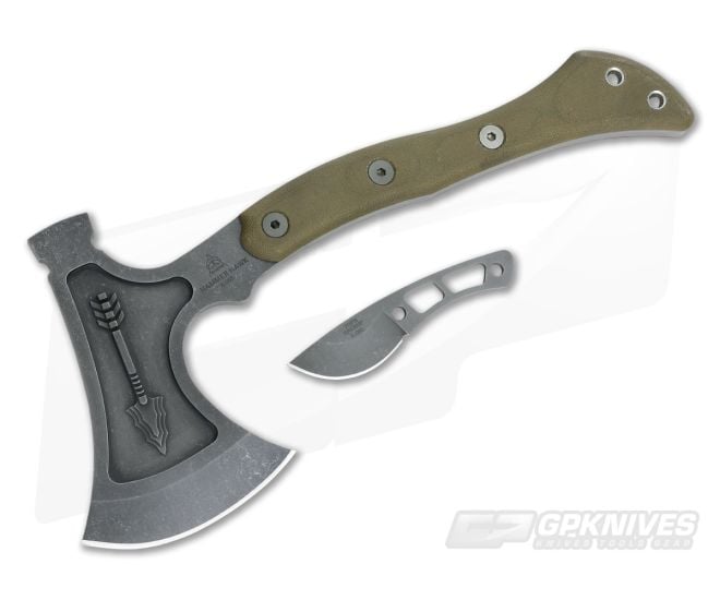 TOPS Hammer Hawk Tungsten 1075 Green Micarta Tactical Tomahawk with Backup Knife HAMH-04 - TP-HAMH-04