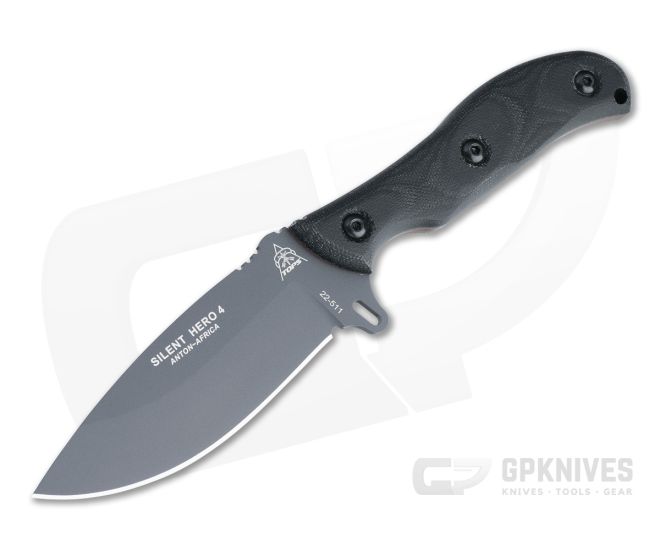 TOPS Silent Hero 4 Gray 1095 Black Canvas Micarta EDC Fixed Blade HERO4-01 - TP-HERO4-01