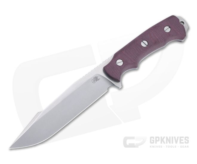 Hinderer Knives Fieldtac 6" Harpoon Spearpoint Stonewashed Nitro-V Burgundy Micarta Fixed Blade 1270 - HK-1270