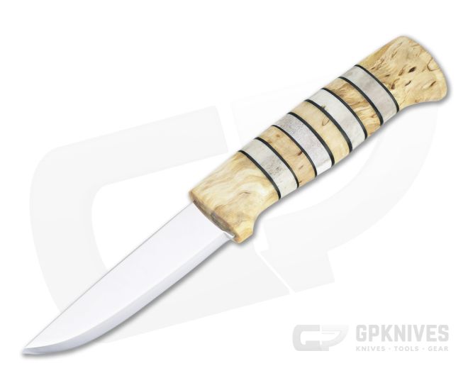 Helle Knives Arv Laminated Stainless Stacked Curly Birch Staghorn Fixed Blade Knife - HLK-200014