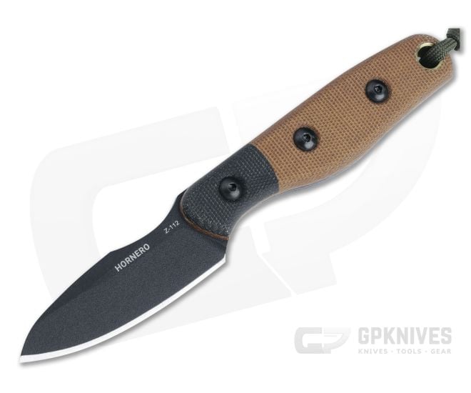 TOPS Hornero Tan/Black Canvas Micarta Black 1095 EDC Fixed Blade HORN-01 - TP-HORN-01