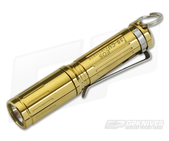 Olight i3S EOS Limited Edition Titanium Gold PVD Coated Brass Keychain Flashlight AAA Battery - OL-I3S-CU-TG