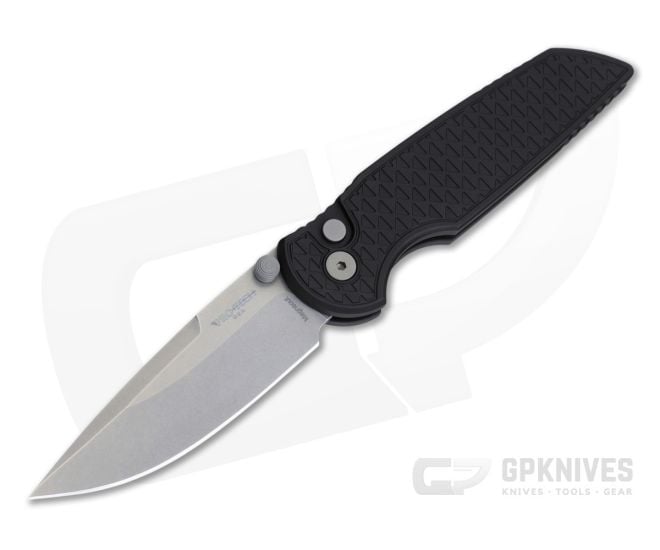 Protech TR-3 Integrity Black Relic Textured Aluminum MagnaCut Stonewash Button Lock Knife (3.45" Blade) INT1105 - PT-INT1105
