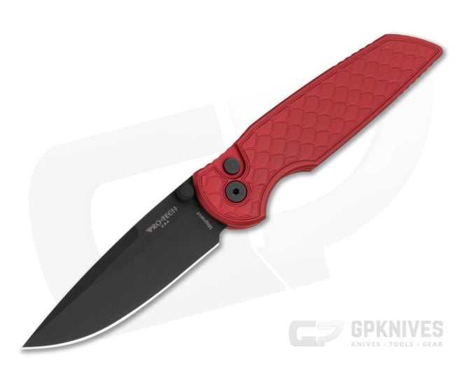 Protech TR-3 Integrity Red Reptile Textured Aluminum MagnaCut DLC Black Button Lock Knife (3.45" Blade) INT1106-REPTILE-RED - PT-INT1106-REPTILE-RED