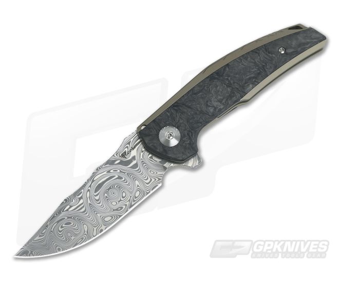 Reate Knives JACK Integral Damasteel Marbled Carbon Fiber Bronze Titanium Frame Lock Flipper Prototype - RK-JACK-001