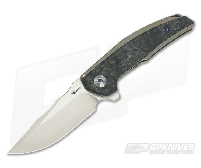 Reate Knives JACK Integral Satin M390 Marbled Carbon Fiber Bronze Titanium Frame Lock Flipper - RK-JACK-004