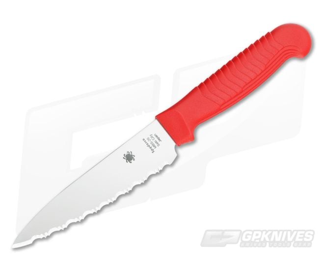 Spyderco Paring Kitchen Knife 4.5" Serrated Edge Red Handle - SP-K05SRD
