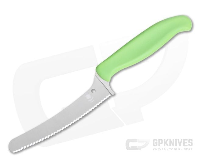Spyderco Blunt Tip Z-Cut Green Serrated Edge Kitchen Knife K13SGN - SP-K13SGN