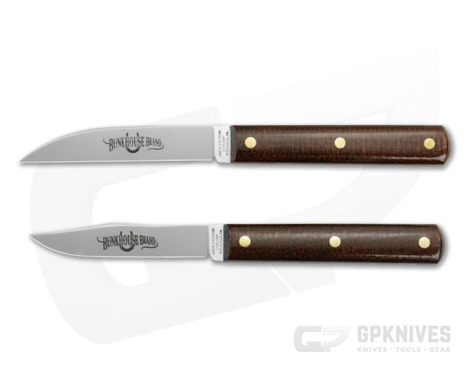 Great Eastern Cutlery Bunkhouse Brand Paring and Slicing Knife Set Brown Burlap Micarta 1095 Carbon Steel - GEC-K31K32CAR-BBM