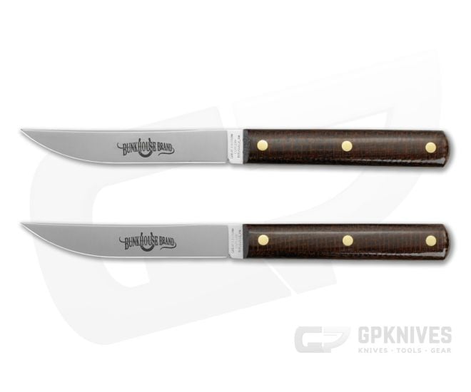 Great Eastern Cutlery Bunkhouse Brand Steak Knife Set Brown Burlap Micarta 1095 Carbon Steel (3.75" Blade) K33CAR - GEC-K33CAR-BBM