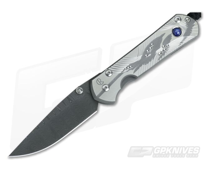 Chris Reeve Damascus Large Sebenza 21 Unique Graphic with Star Sapphire - CRK-L21-1056
