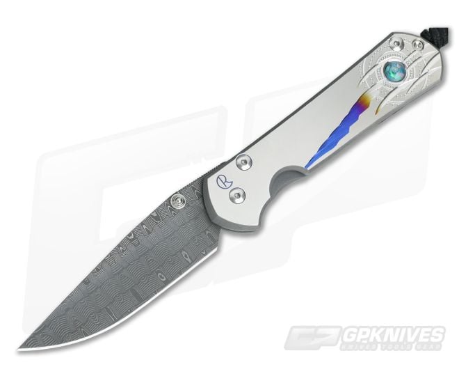 Chris Reeve Large Sebenza 21 Damascus Unique Graphic Opal Inlay - CRK-L21-1062-001